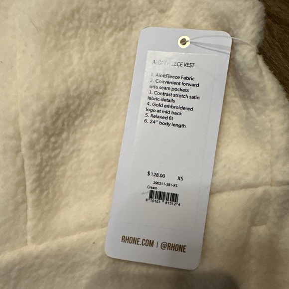 Rhône Aloft Fleece Vest Full Zip Gold Logo Stretch Cream Women's X-Small - Picture 3 of 10